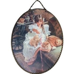 VINTAGE Flue Cover Artwork By Sandra Kuck Girl with Kitties